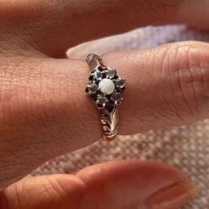 SALE: Victorian 14k rose gold flower ring with opal, moonstone
